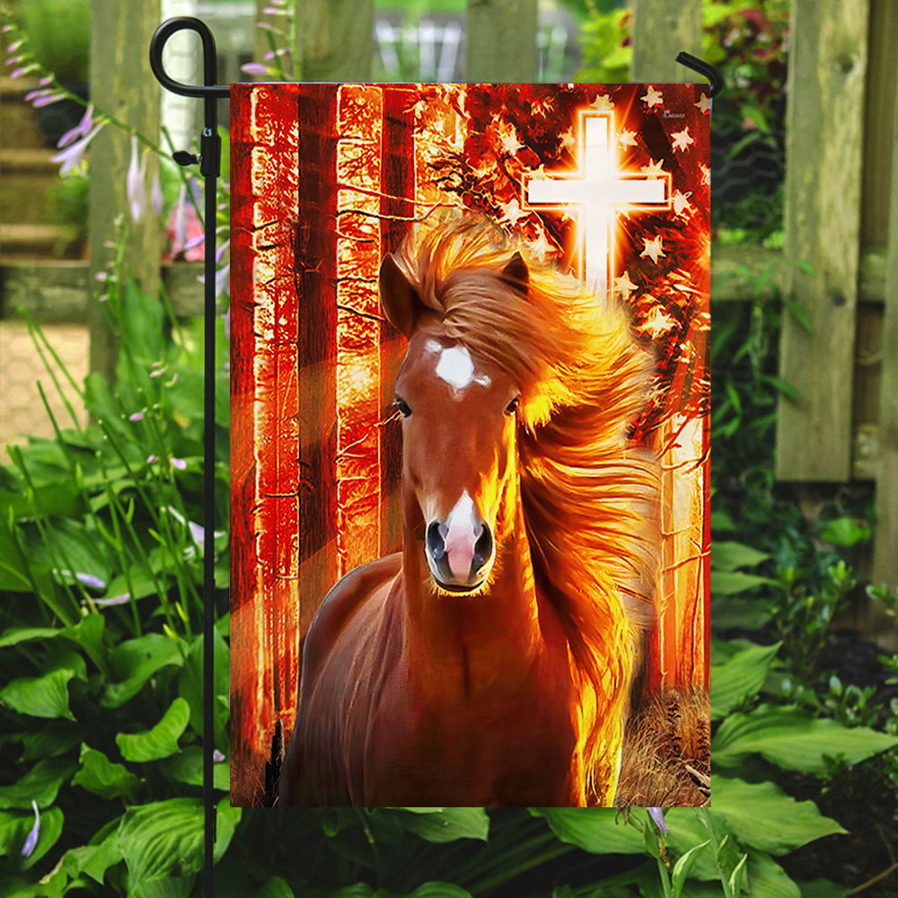 Horse Christian Cross American Flag THH3627Fv1 - Flagwix