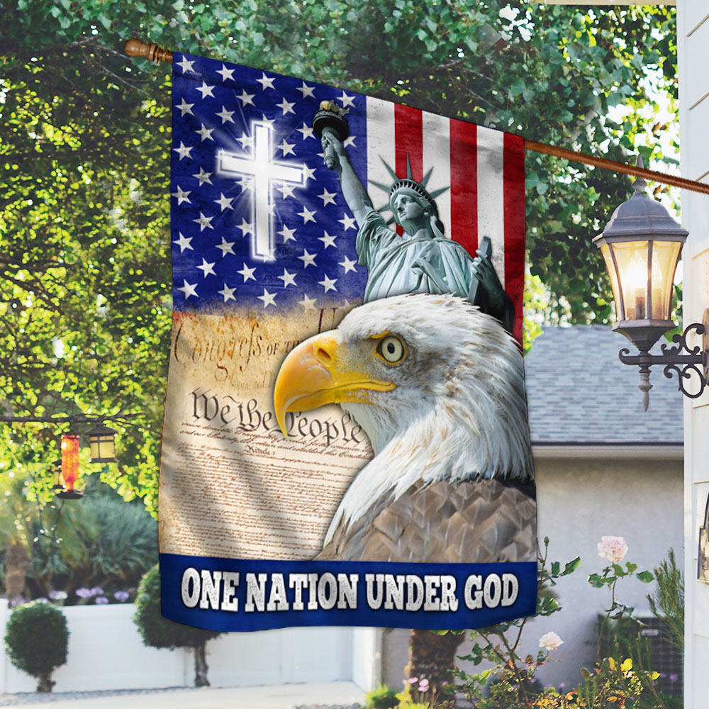 One Nation Under God, Christian Cross American Eagle Grommet Flag ...